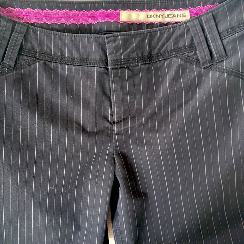 DKNY Black Pinstripe Trousers with Pink Waist Trim